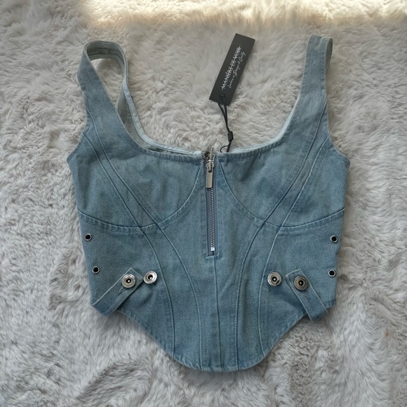 Maniere de Voir Denim Corset Crop Top - Picture 1 of 3